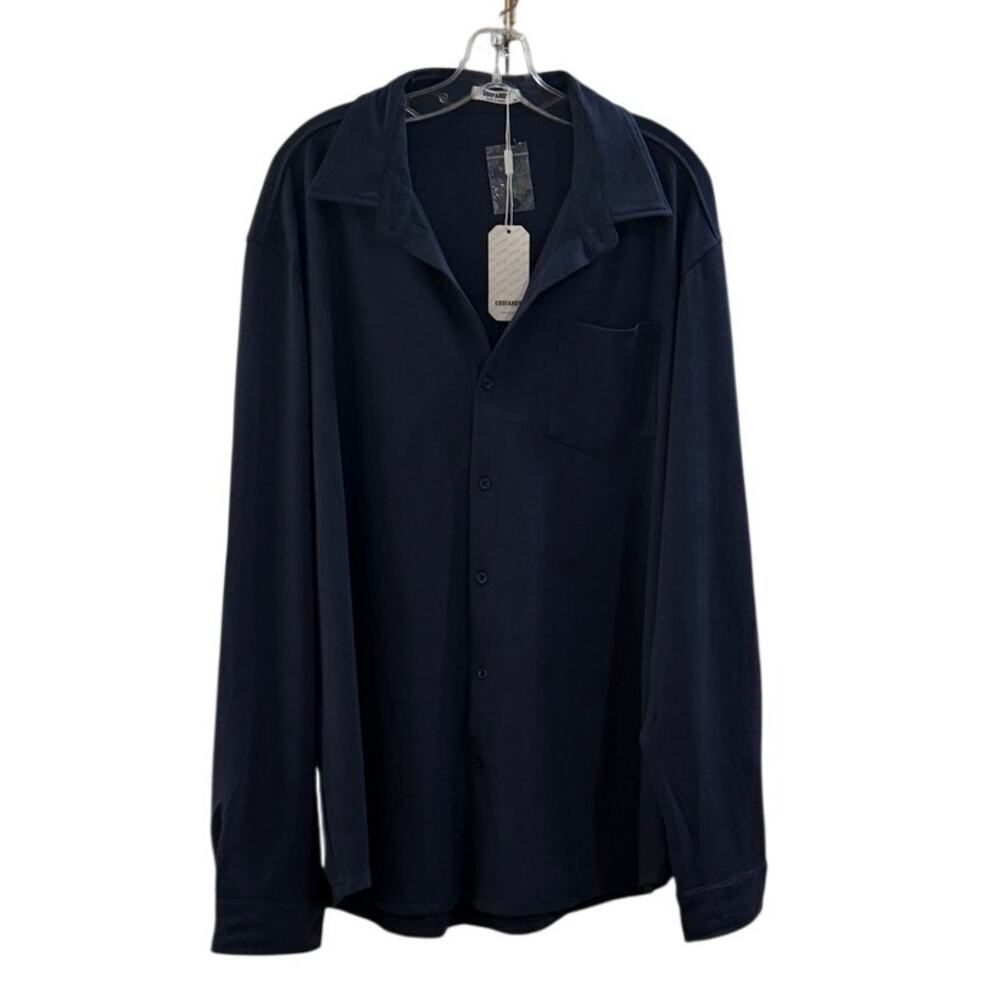 NWT Coofandy Men's Long Sleeve Dress Casual Button-Down Stretch Shirt Blue XXL